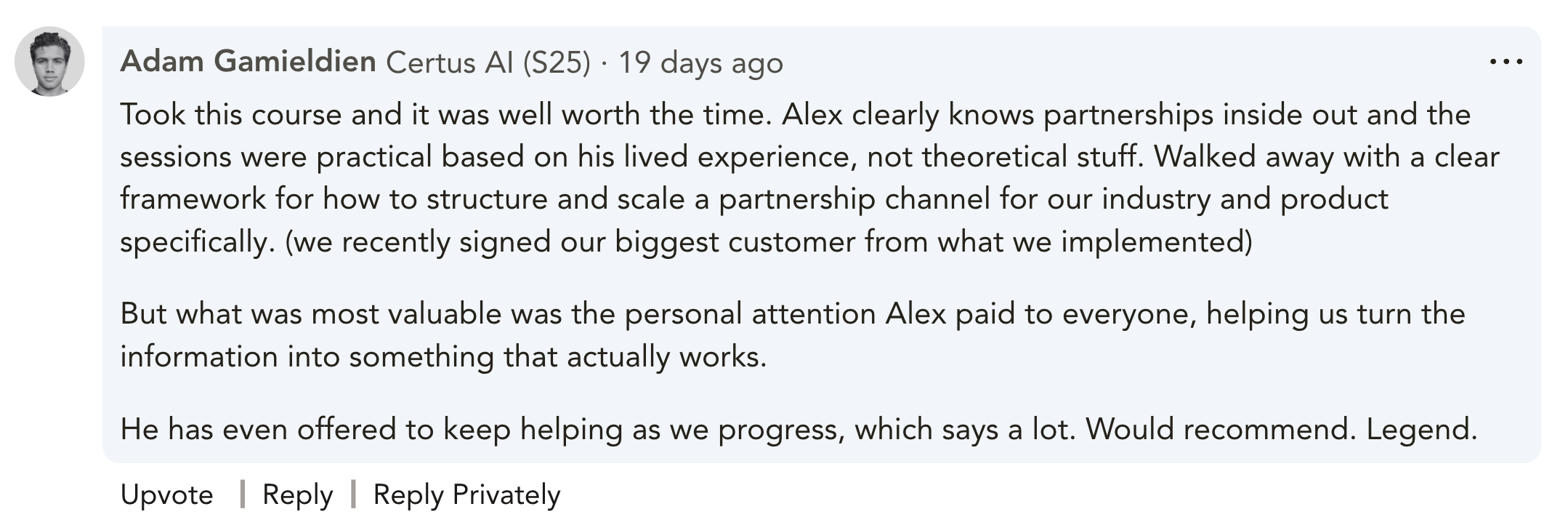 Adam Gamieldien testimonial